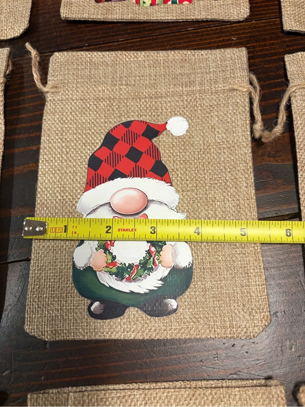 Festive Gnome Burlap Gift Bags – Assorted Holiday Colors